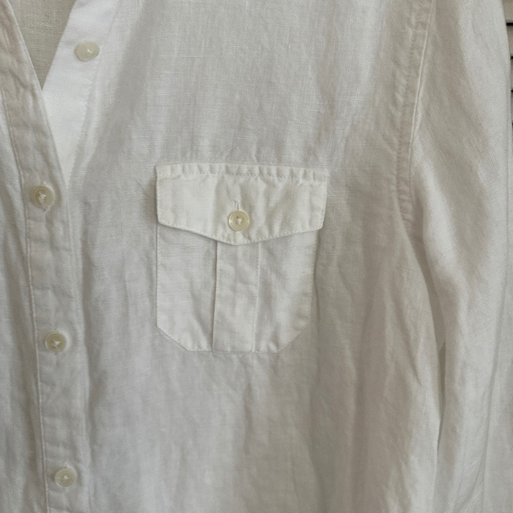 Talbots 100% Irish Linen White Long Sleeve Button Up Blouse Large - Picture 7 of 13